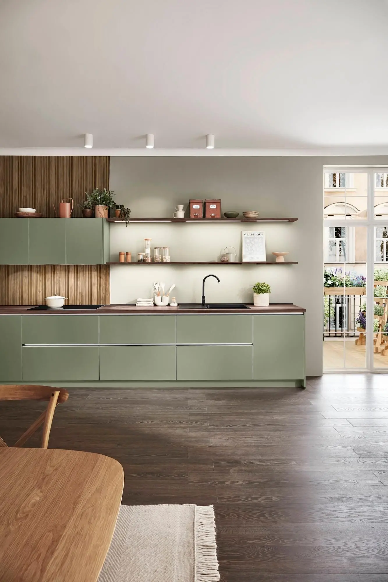 Nobilia Senso moderne Küchenzeile Olive mit Griffmulden